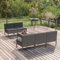 Vidaxl 6 Piece Patio Lounge Set - Poly Rattan - Gray - Outdoor Furniture - Family-Friendly - Durable Steel Frame - Weather-Resistant Pe Rattan - Removable And Washable Cushion Covers