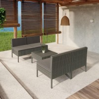 vidaXL 5 Piece Patio Lounge Set with Cushions Poly Rattan Gray 3094310