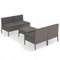 vidaXL 5 Piece Patio Lounge Set with Cushions Poly Rattan Gray 3094310