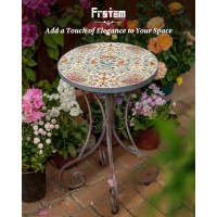 Frstem Mosaic Patio Table And Plant Stand  Outdoor Side Table For Patio With 14