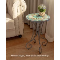 Frstem Mosaic Patio Table And Plant Stand  Outdoor Side Table For Patio With 14