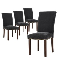 Colamy Upholstered Parsons Dining Chairs Set Of 4, Fabric Dining Room Kitchen Side Chair With Nailhead Trim And Wood Legs - Black