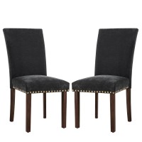 Colamy Upholstered Parsons Dining Chairs Set Of 2, Fabric Dining Room Kitchen Side Chair With Nailhead Trim And Wood Legs - Black