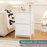 Yoobure Night Stand Set 2 Nightstand With 2 Fabric Drawers Small Wood Nightstands For Bedroom Bedside Tables With Drawers For