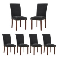 Colamy Upholstered Parsons Dining Chairs Set Of 6, Fabric Dining Room Kitchen Side Chair With Nailhead Trim And Wood Legs - Black