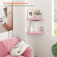 Homode Corner Floating Shelves Corner Wall Shelf With Cord Hole 2 Tier Wood Hanging Corner Shelf For Bathroom Bedroom Living