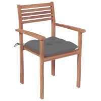 Vidaxl Solid Teak Patio Chairs With Gray Cushions - Weather-Resistant Outdoor Furniture With Stackable Design