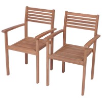 Vidaxl Solid Teak Patio Chairs With Gray Cushions - Weather-Resistant Outdoor Furniture With Stackable Design