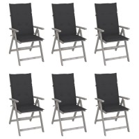 Vidaxl Patio Reclining Chairs Set Of 6 With Cushions - Solid Acacia Wood Outdoor Furniture, Gray Anthracite, Comfortable Seating, Adjustable Backrest