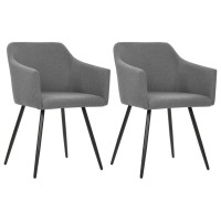 Vidaxl Modern Dining Chairs- Light Gray Fabric With Sturdy Metal Frame, Ergonomically Curved Form, Thick Padding, Armrest, Set Of 2 For Dining Room/Kitchen