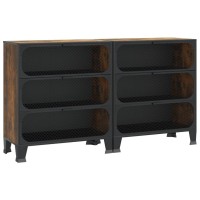Vidaxl Rustic Brown Cabinet Set - Durable Metal And Mdf Storage Cabinets With 2 Shelves, Mesh Doors - Industrial Design For Living Room, Bedroom