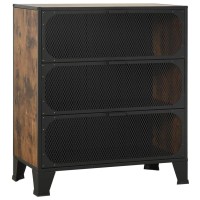 Vidaxl Rustic Brown Cabinet Set - Durable Metal And Mdf Storage Cabinets With 2 Shelves, Mesh Doors - Industrial Design For Living Room, Bedroom
