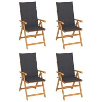 Vidaxl 4 Pcs Solid Teak Wood Patio Chairs With Adjustable Backrest And Anthracite Cushions - Outdoor Garden Chairs - Lightweight, Foldable