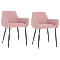 Vidaxl Modern Dining Chairs - Set Of 2, Plush Velvet Upholstery In Pink, Sturdy Metal Legs, Comfortable Backrest, Easy Assembly