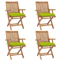 Vidaxl Folding Patio Chairs With Cushions - 4 Pcs - Solid Teak Wood - Weather-Resistant Outdoor Furniture - Versatile Design For Homes, Offices, Bars, Cafes