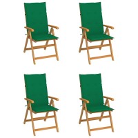 Vidaxl Set Of 4 Adjustable Patio Chairs, Solid Teak Wood With Green Cushions - Foldable Outdoor Garden Bench Lounger Seating