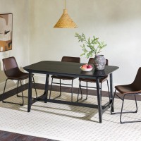 Walker Edison Mid-Century Modern Solid Wood Trestle Base Dining Table, 60 Inch, Black Ash