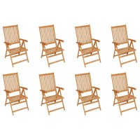 Vidaxl 8-Piece Reclining Patio Chairs Set With Cushions, Durable Solid Teak Wood Construction, Foldable And Adjustable Design, Ideal For Garden, Patio, Indoor Use, Cream Cushions.
