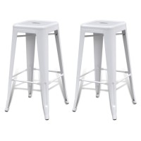 Vidaxl Bar Stools 2 Pcs - Versatile White Steel Stools Without Backrest, Ideal For Kitchen, Counter, Home Bar - Easy Assembly - Modern, Minimalistic Design