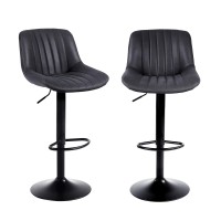 Youhauchair Bar Stools Set Of 2, Swivel Counter Height Barstools With Back, Adjustable Pu Leather Bar Chairs, Modern Armless Kitchen Island Stool, Black