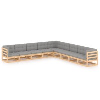 vidaXL 9 Piece Patio Lounge Set with Cushions Solid Pinewood 3076894