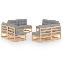 Vidaxl 8-Piece Patio Lounge Set With Cushions In Gray - Solid Pinewood, Configurable, Easy Assembly - Perfect For Outdoor Living Spaces