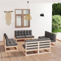 Vidaxl 8-Piece Patio Lounge Set With Cushions In Gray - Solid Pinewood, Configurable, Easy Assembly - Perfect For Outdoor Living Spaces