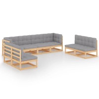 Vidaxl 8-Piece Patio Lounge Set With Cushions- Solid Wood Pine, Retro Style, Gray & Brown Patio Furniture Set, Ideal For Indoor And Outdoor Use