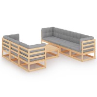 Vidaxl Retro Style Patio Lounge Set In Solid Pinewood With Gray Cushions - Perfect For Outdoor Relaxing, Comfortable And Customizable