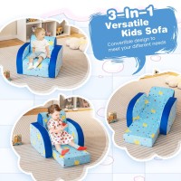 Costzon Kids Sofa, 3 In 1 Convertible Flip Open Couch W/Foam-Padded Seat, Velvet Fabric, Toddler Armrest Chair Bed For Nap Play Sleep, Fold Out Lounger, Ideal Gift For 0-3 Years Old (Space Airplane)