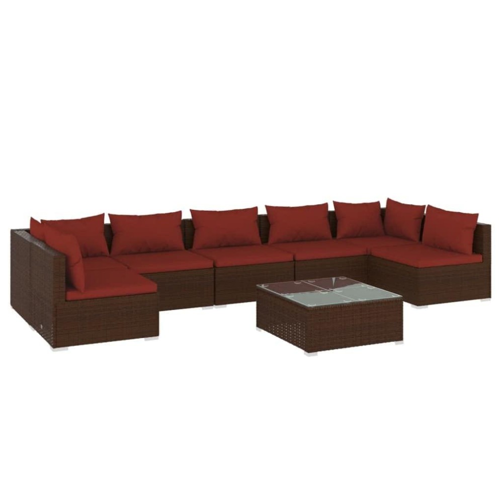 Vidaxl 8-Piece Outdoor Lounge Set - Patio Furniture - Brown Poly Rattan - Modular Design - Weather Resistant - Soft Cushions - Home Garden Decor