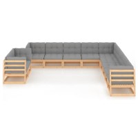 vidaXL 11 Piece Patio Lounge Set with Cushions Solid Pinewood 3076984