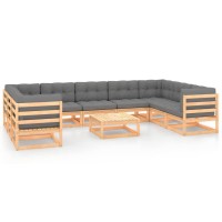 Vidaxl 10 Piece Patio Lounge Set With Cushions In Solid Wood Pine - Rustic Charm Sofa Set For Outdoor Living - Gray Cushions, Requires Assembly
