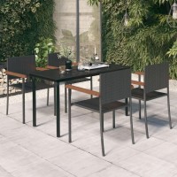 Vidaxl Black Outdoor Patio Dining Set - 5 Piece, Pe Rattan Chairs, Glass Tabletop, Powder-Coated Steel Frame