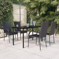Vidaxl 5-Piece Patio Dining Set In Black - Outdoor Garden Furniture With Powder-Coated Steel Frame And Water-Resistant Pe Rattan
