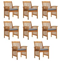 Vidaxl 8-Piece Acacia Wood Patio Dining Chairs Set With Cushions, Outdoor Seating Comfort With Curved Backrests And Armrests, Easy Care, Chair Measurements: 24