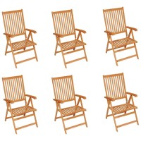 Vidaxl Patio Chairs With Cream Cushions - 6 Pcs Set, Outdoor Furniture Made From Solid Teak Wood, Adjustable, Foldable With An Exceptional Strength And Weather Resistance
