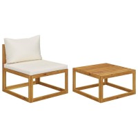Vidaxl Solid Acacia Wood Outdoor Patio Sofa Set With Cushion And Coffee Table, Flexible Lounge Configuration, Cream White