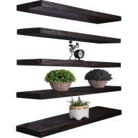 Yywuojj Wood Floating Shelves For Wall Decor Rustic Wall Shelves For Bedroom Bathroom Kitchen Living Room Set Of 5 Brown 24 In