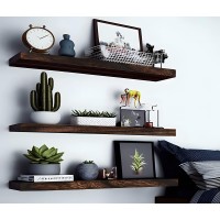 Yywuojj Wood Floating Shelves For Wall Decor Rustic Wall Shelves For Bedroom Bathroom Kitchen Living Room Set Of 5 Brown 24 In