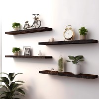 Yywuojj Wood Floating Shelves For Wall Decor Rustic Wall Shelves For Bedroom Bathroom Kitchen Living Room Set Of 5 Brown 24 In