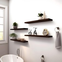 Yywuojj Wood Floating Shelves For Wall Decor Rustic Wall Shelves For Bedroom Bathroom Kitchen Living Room Set Of 5 Brown 24 In