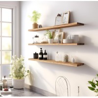 Yywuojj Wood Floating Shelves For Wall Decor Rustic Wall Shelves For Bedroom Bathroom Kitchen Living Room Set Of 5 Light Brown