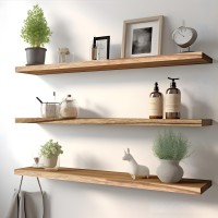 Yywuojj Wood Floating Shelves For Wall Decor Rustic Wall Shelves For Bedroom Bathroom Kitchen Living Room Set Of 5 Light Brown