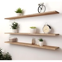 Yywuojj Wood Floating Shelves For Wall Decor Rustic Wall Shelves For Bedroom Bathroom Kitchen Living Room Set Of 5 Light Brown