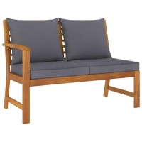 Vidaxl Solid Acacia Wood Weather-Resistant Patio Bench With Dark Gray Cushions- Resistant Construction, Easy-To-Maintain, Versatile Outdoor Furniture
