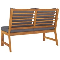 Vidaxl Solid Acacia Wood Weather-Resistant Patio Bench With Dark Gray Cushions- Resistant Construction, Easy-To-Maintain, Versatile Outdoor Furniture
