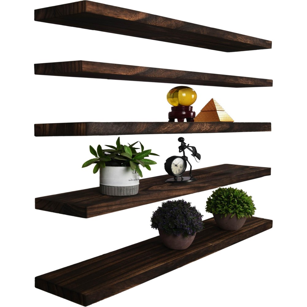 Yywuojj Wood Floating Shelves For Wall Decor Rustic Wall Shelves For Bedroom Bathroom Kitchen Living Room Set Of 5 Brown 36 In