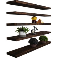 Yywuojj Wood Floating Shelves For Wall Decor Rustic Wall Shelves For Bedroom Bathroom Kitchen Living Room Set Of 5 Brown 36 In