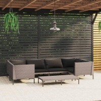 vidaXL 7 Piece Patio Lounge Set with Cushions Poly Rattan Dark Gray 3099927